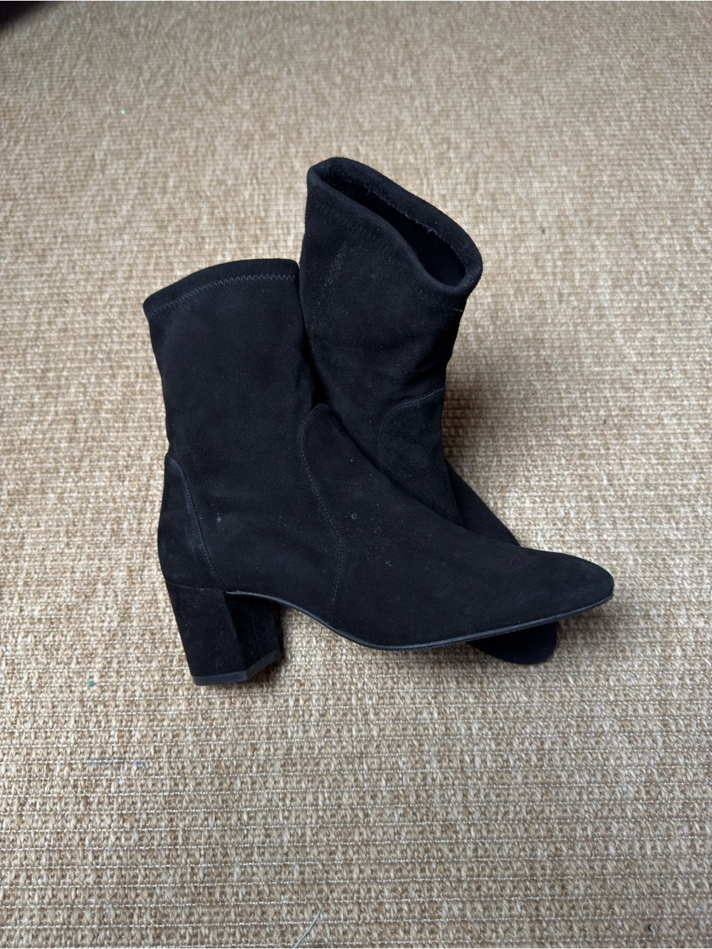 Stuart Weitzman Black Suede Mid-Calf Block Heel Booties